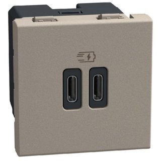 BTicino Double USB socket - 2 x Type-C 30W - 2 modules - stone — YG4293CC
