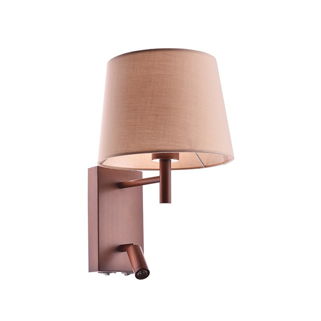 ACA Lighting METALLIC WALL LIGHTING FIXTURE WITH FABRIC CONICAL SHADE, MOVABLE LED READING AND TWO ON/OFF SWITCHED ON THE BOTTOM. NARKISSOS — OD5617WDLED