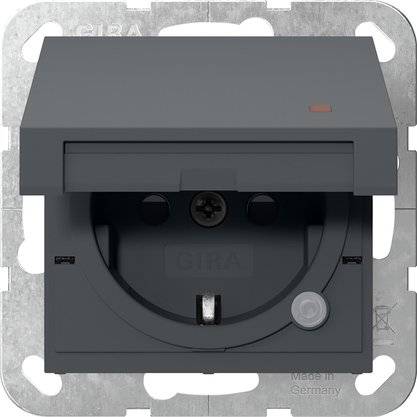 Gira SCHUKO socket outlet 16 A 250 V~ with hinged cover, orange control light and increased contact protection (Safety Plus) anthracite System 55 — 455228