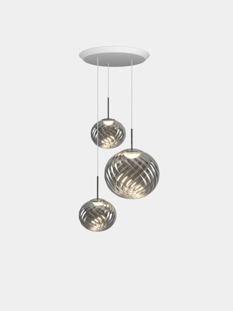 Tom Dixon Whirl Trio-Round Pendant System | Silver Polished Polycarbonate — WLPS01CH-PEUM5