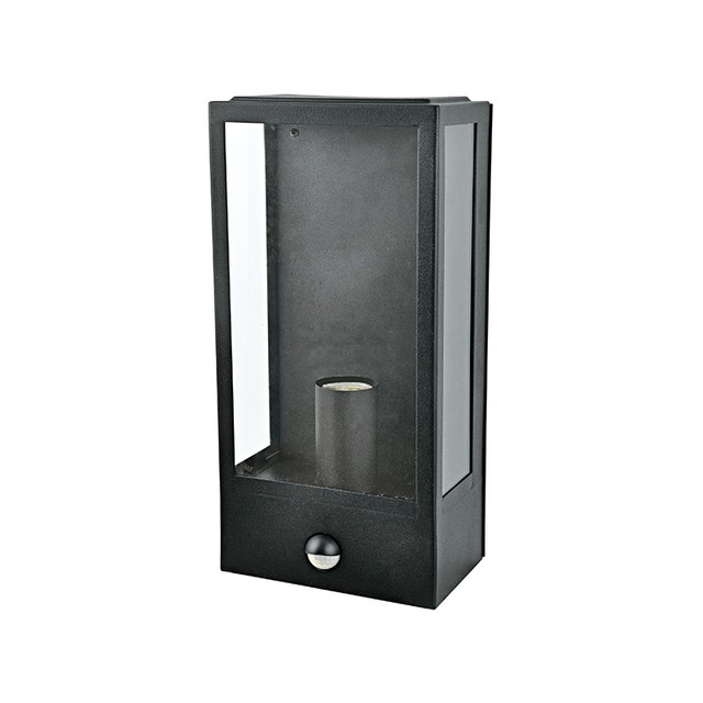 ACA Lighting SAND BLACK WALL LUMINAIRE CELIA 1XE27 IP44 WITH CLEAR GLASS & PIR-LUX SENSOR — CELIA1WBKPIR