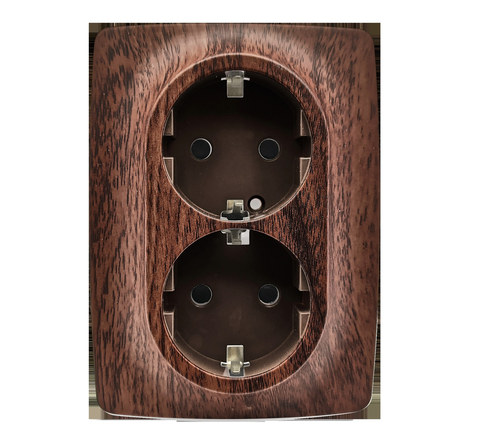 ACA Lighting PRIME SCHUKO SOCKET WITH SAFETY SHUTTER 2x2P+E 16A 250VAC IP20 WOOD — manufacturer representative image
