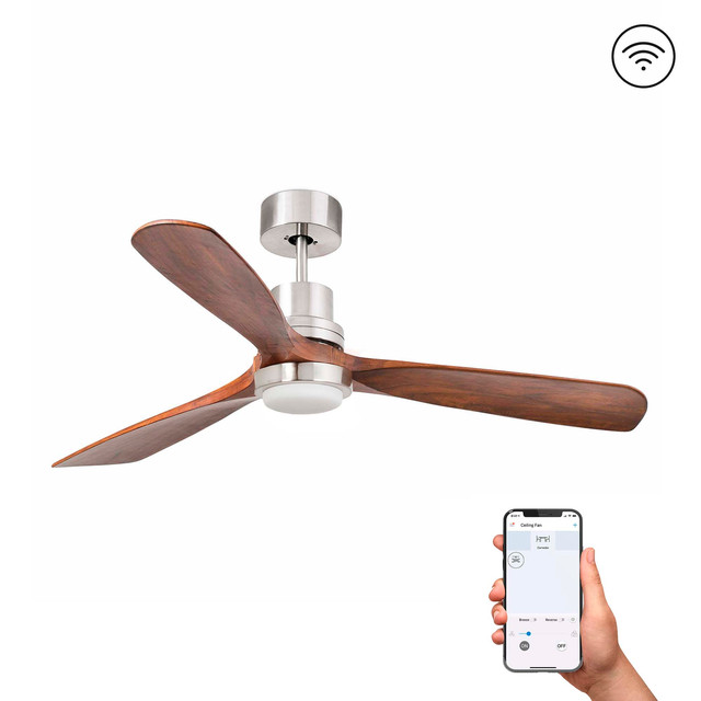 Faro Barcelona LANTAU L LED Ceiling fan nickel matt/walnut 3000K TUYA — 33518DCWT