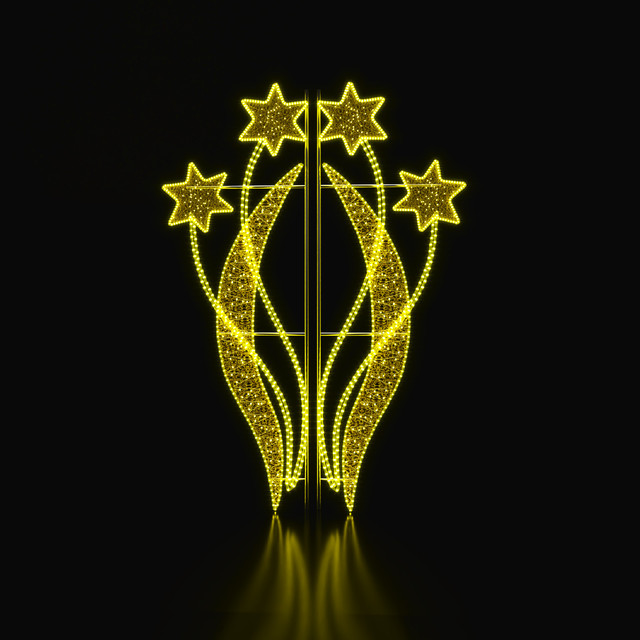 ACA Lighting STREET POLE XMAS 4STAR FLOURISH MOTIF 100 YELLOW STEADY LED 13m ROPE LIGHTS 1,5m CABLE IP65 1850x700x50mm — XPOLESTAR190