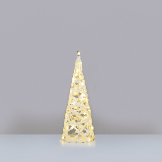 ACA Lighting "WHITE COTTON THREAD CONE TREE" 30 MINI WW LED LIGHTS BAT 3ΧΑΑ,IP20 Φ18.5X50CM — X11301119