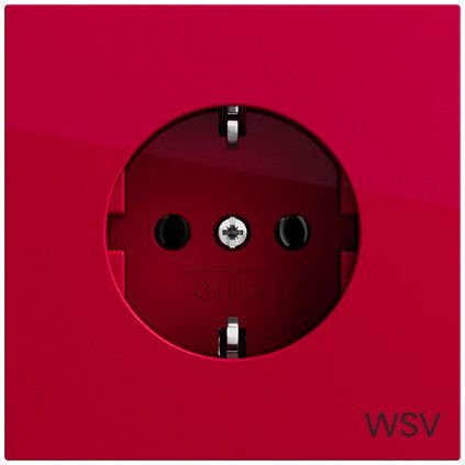 Gira SCHUKO socket outlet 16 A 250 V~ pure white glossy with red cover and imprint "WSV" (other safety power supply) — 4188708