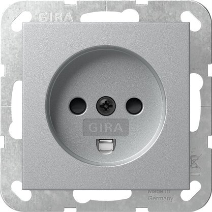 Gira Danish socket outlet 16 A 250 V~ 107-2-D1, DK 1-1b with increased contact protection (Safety Plus) colour aluminium System 55 — 442226