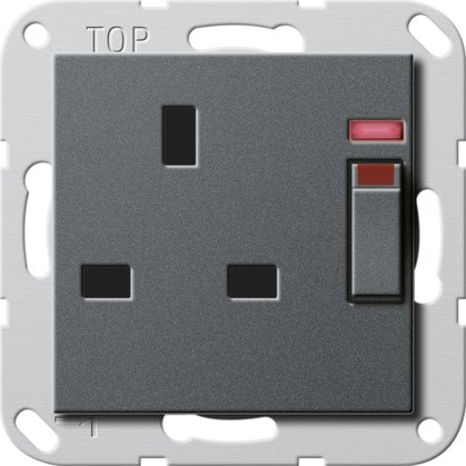 Gira British Standard socket outlet (BS 1363-2) 13 A 250 V~ switched, with control light and shutter anthracite System 55 — 278028