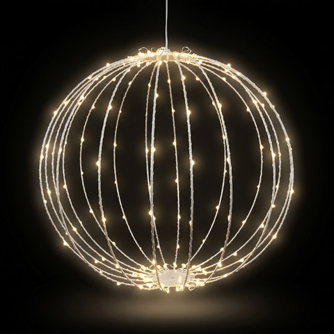 ACA Lighting XMAS WHITE FOLDABLE HANGING BALL 160LED WW Φ400mm BULB SPACE 10cm IP44 220-240V GS ADAPTOR 4.5V 3.6W 3m LEAD CABLE — manufacturer representative image