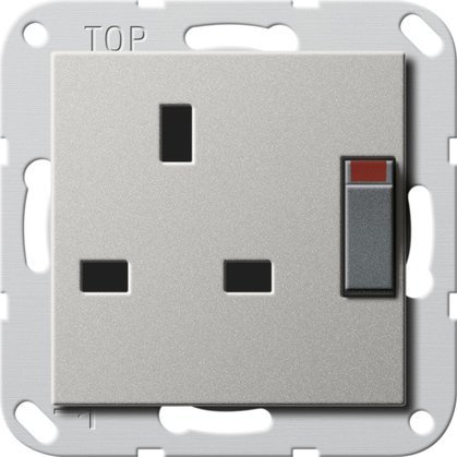 Gira British Standard socket outlet (BS 1363), 13 A 250 V~ switched, with shutter stainless steel (lacquered) System 55 — 2778600