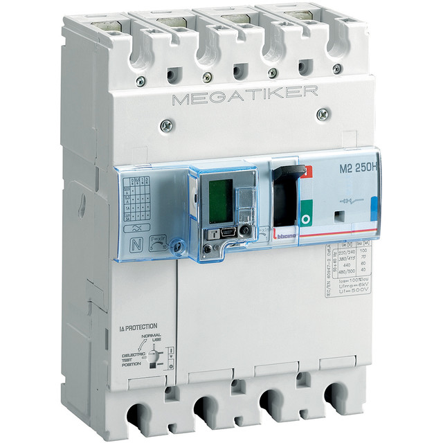 BTicino M2 250H - electronic Mccb with earth leakage protection and measure functions 3P+N - Icu= 70kA - In= 40A — T724H40MD