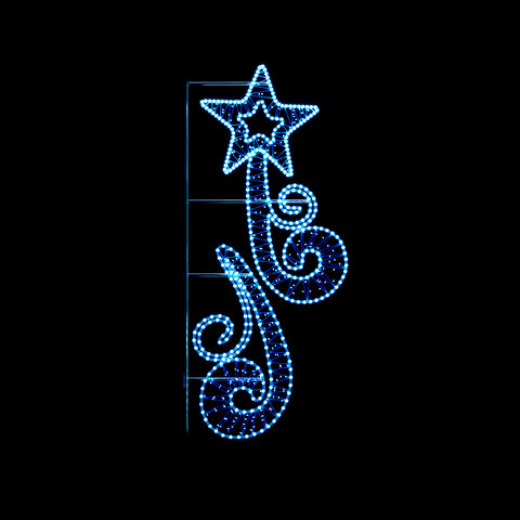 ACA Lighting STREET POLE XMAS MOTIF BLUE STAR W/ 2 RIBBONS 150 WHITE&BLUE STEADY LED 14m ROPE LIGHTS 1,5m CABLE IP65 1850x760x50mm — manufacturer representative image