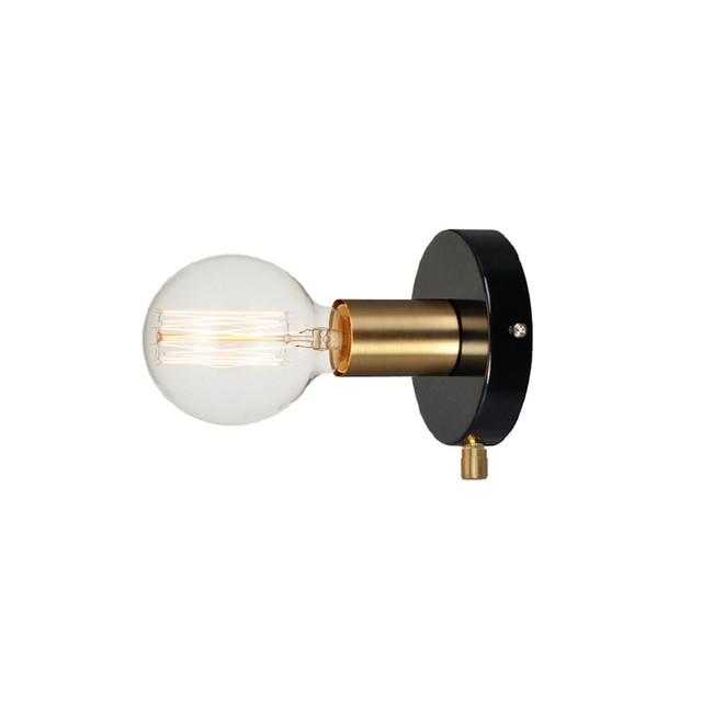 ACA Lighting NETTO WALL MOUNTED 1XE27 METAL BLACK + BRASS Φ12CM JOY — V36382BP