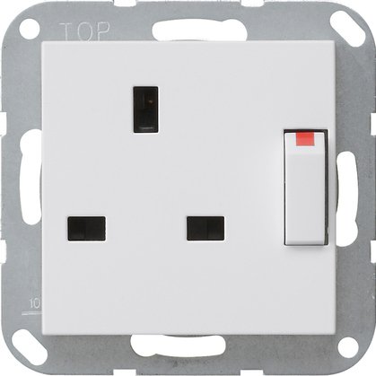 Gira British Standard socket outlet (BS 1363), 13 A 250 V~ switched, with shutter pure white matt System 55 — 277827