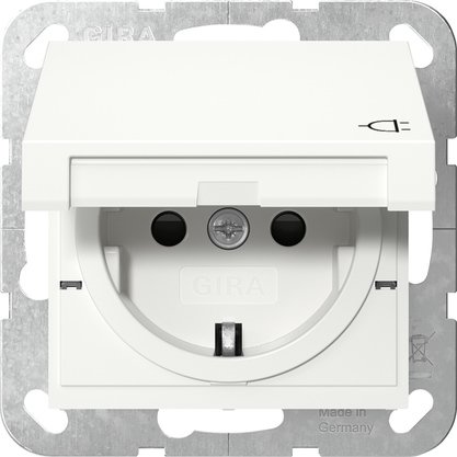 Gira SCHUKO socket outlet 16 A 250 V~ with hinged cover and increased contact protection (Safety Plus) pure white glossy System 55 — 441403