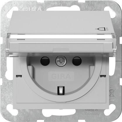 Gira SCHUKO socket outlet 16 A 250 V~ with hinged cover, inscription space and increased contact protection (Safety Plus) grey matt (laquered) System 55 — 4557015