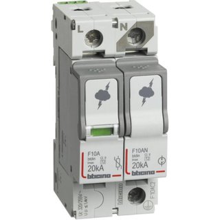 BTicino SPD - 1P+N - Type T2 - Imax=20kA - Up=1.2kV - Uc=320Vac - 2 modules — F10AC2