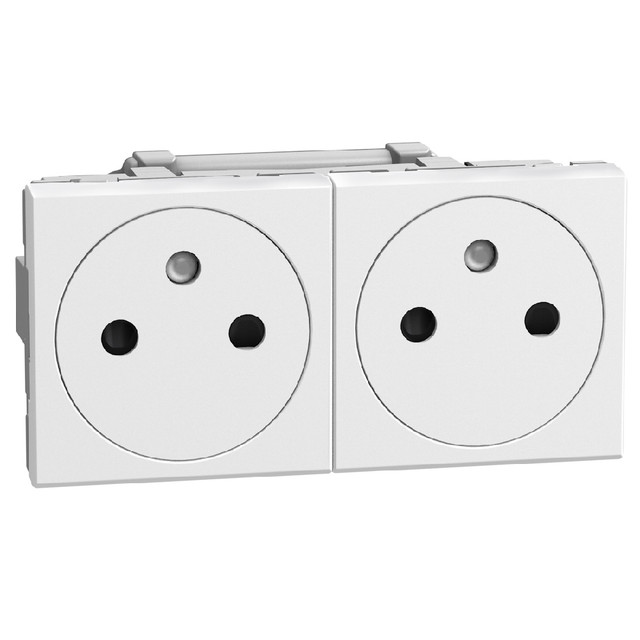 BTicino French standard socket 2 P+E 16 A 250 V - flat - automatic clamps - duplex 4 modules - white — YW4142M2AF