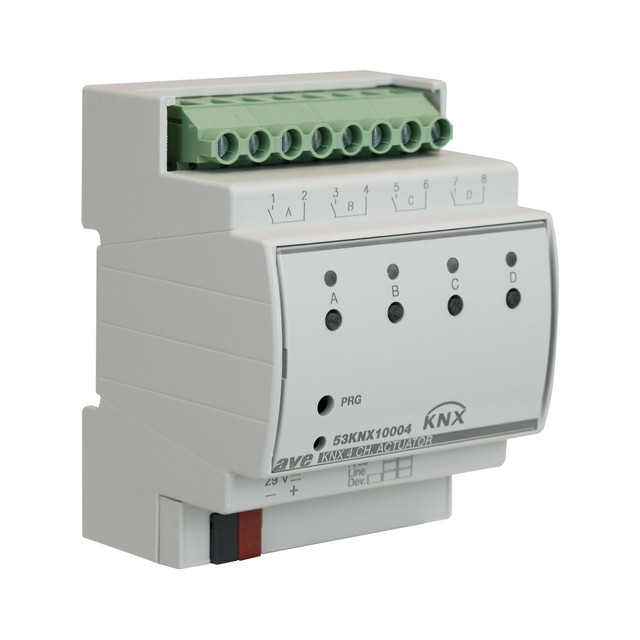 AVE 4CH Basic – KNX actuator – 4 DIN modules — 53KNX10004