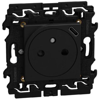BTicino French standard socket 2 P+E 16 A 250 V with USB charger - dark — YD4142USB