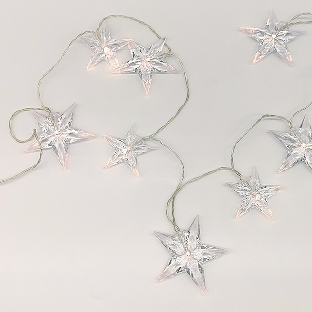 ACA Lighting "PLASTIC BIG&MEDIUM STARS", 10 LED STRING LIGHTS BATTERIES (3xAA), WW,IP20, 135+30cm, TRAN/NT LEAD CABLE — X061011242