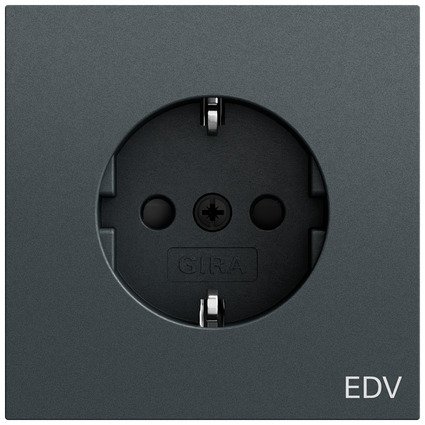 Gira SCHUKO socket outlet 16 A 250 V~ with imprint "EDV" and increased contact protection (Safety Plus) anthracite (lacquered) — 446173
