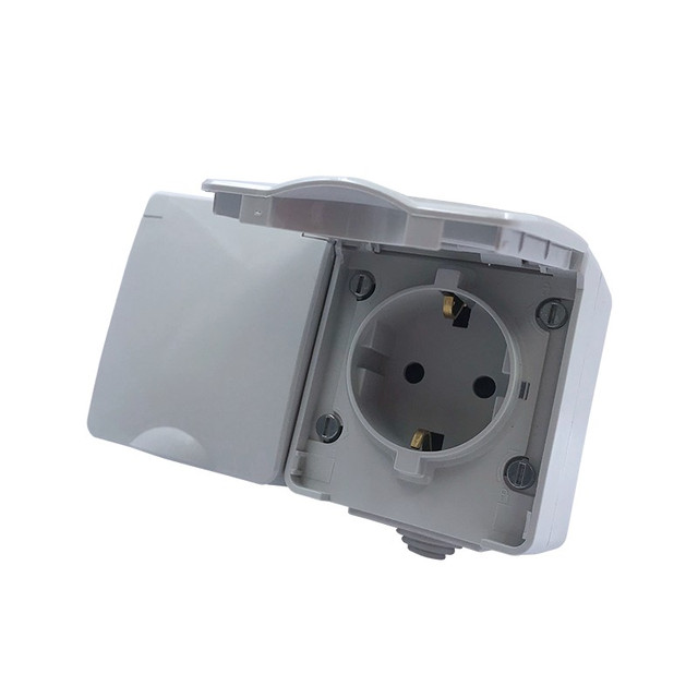ACA Lighting ΑRΜΥ DOUBLE SCHUKO SOCKET WITH SAFETY SHUTTER WALL MOUΝΤED WATERPROOF SCREWS 2x2P+E 16A 250VAC IP55 (IP54) LIGHT GREY — 1000436406