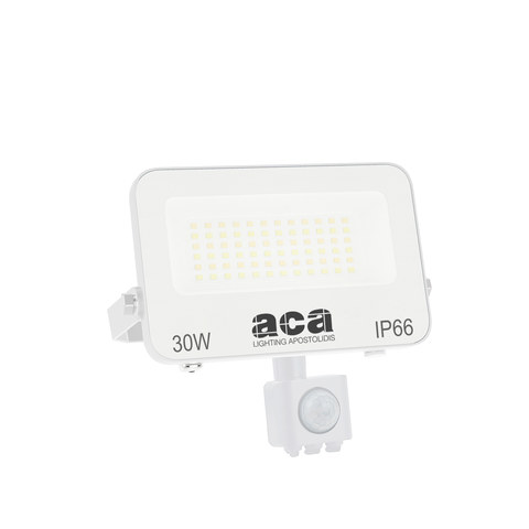 ACA Lighting LED SMD WHITE FLOOD LUMINAIRE WITH SENSOR 30W 3CCT 3000LM 185-260V RA>80 IP66 — manufacturer representative image