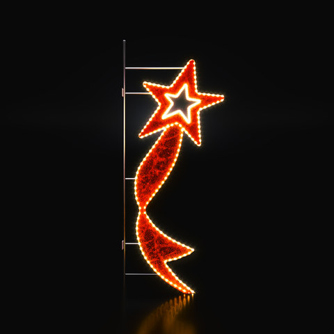 ACA Lighting STREET POLE XMAS MOTIF RED STAR W/ RIBBON 100 WW&RED STEADY LED 9m ROPE LIGHTS 1,5m CABLE IP65 1850x700x50mm — manufacturer representative image