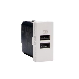 BTicino Double USB sockets - Type-A + Type-C - 5 V= - 3 A - 15 W. — JW4191AC