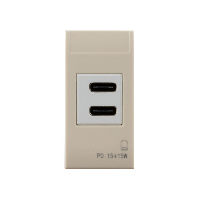 AVE USB TYPE C + C POWER SUPPLY, CLASS S44, IVORY – GLOSSY FINISH – OUT 30 W PD IN 230V, 1 MOD. — 449082USBCC