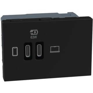 BTicino Double USB sockets - 2 x Type-C 63 W - 3 modules - dark — YD4395CC