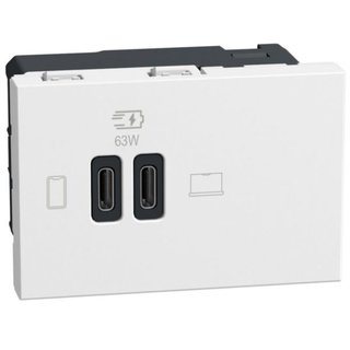 BTicino Double USB sockets - 2 x Type-C 63 W - 3 modules - white — YW4395CC