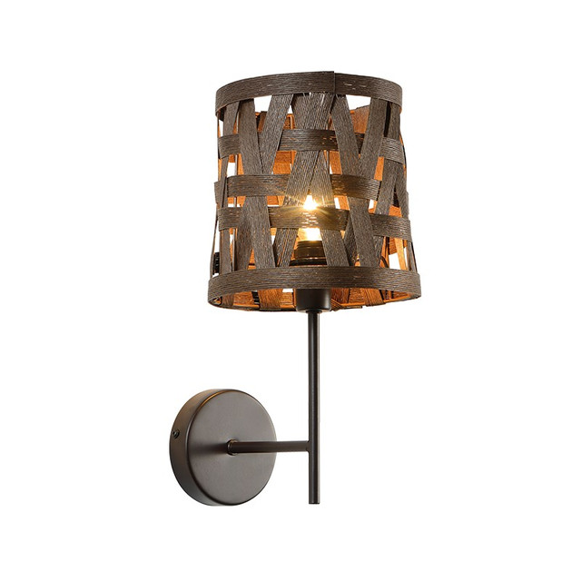 ACA Lighting NETTO WALL MOUNTED LUMINAIRE 1XE27 METALLIC BROWN+ CANE COLOR:MATT GREY SHADE/GREY METAL 17Χ21ΧΗ35CM AGATHA — ML307211WB