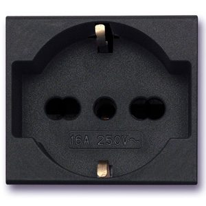 AVE Combined schuko + italian standard socket outlet 2P+E 10/16A 250V with shutters – 2 modules — 45390/15TS