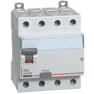 BTicino Earth leakage circuit breaker 4P - type AC - In= 25A - Idn= 30mA - Vn= 400Vac - 4 modules — G743AC25