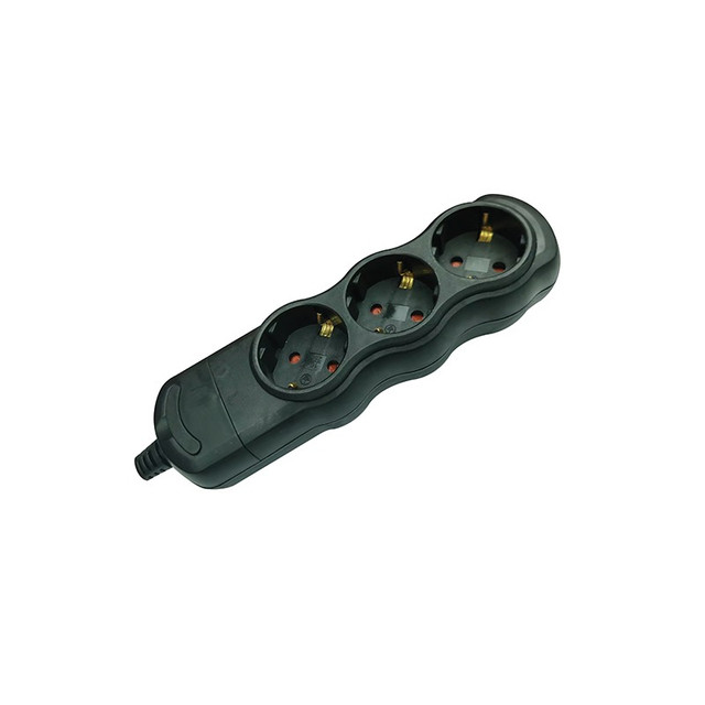 ACA Lighting MULTISTRIP 3 SCHUKO SOCKETS BLACK WITH CHILD PROTECTION NO SWITCH NO CABLE 16A IP20 — BMS203B