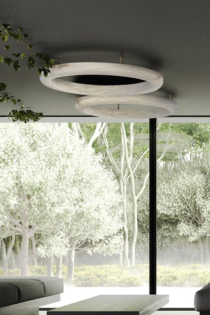 United Alabaster HALO WITH PIPE — alabaster pendant luminaire
