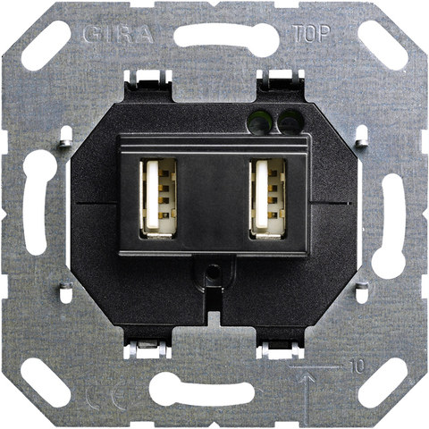 Gira USB pow.supply 2-g type A/A Insert black — manufacturer representative image