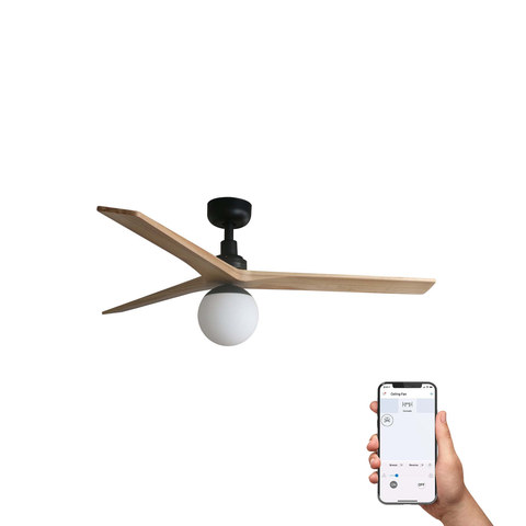 Faro Barcelona KLIM M Ceiling fan black/pine E27 TUYA — manufacturer representative image