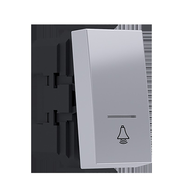 ACA Lighting MODYS PUSH BUTTON SWITCH WITH INDICATOR & SYMBOL BELL SILVER 1 M. 1P 10A 250VAC IP20 — 10101312418