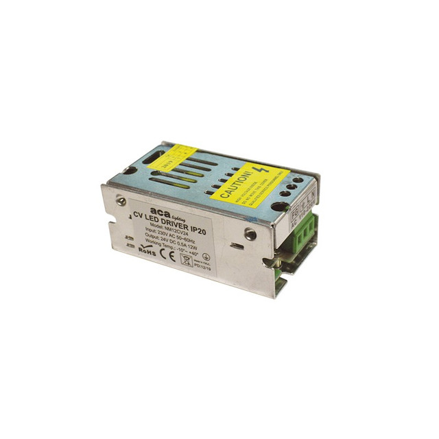 ACA Lighting P/O METAL CV LED DRIVER 12W 230V AC-24V DC 0.5A IP20 WITH TERMINAL — NM12CV24