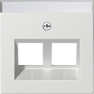 Gira Cover with 30° angled socket outlet and inscription space for support ring Modular Jack, 2-gang pure white matt — 264027
