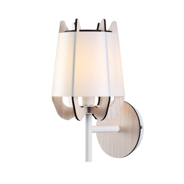 ACA Lighting NETTO WALL LUMINAIRE 1ΧE27 WHITE PLASTIC+METAL +LIGHT WOOD SHADE MDF 17Χ21X32,5CM — ZM170011W