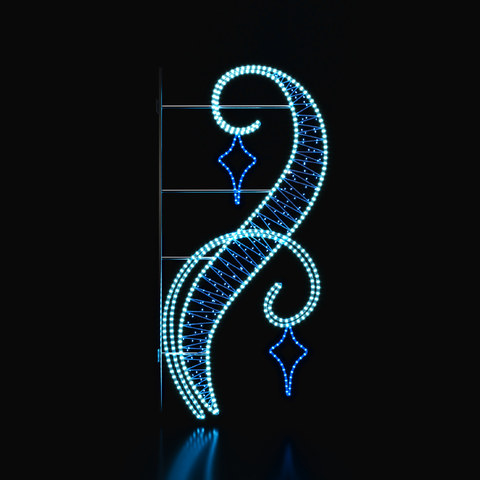 ACA Lighting STREET POLE XMAS CELESTIAL SWIRL W/ 2 BLUE STARS MOTIF 100 WHITE&BLUE STEADY LED 14m ROPE LIGHTS 1,5m CABLE IP65 1850x850x50mm — manufacturer representative image