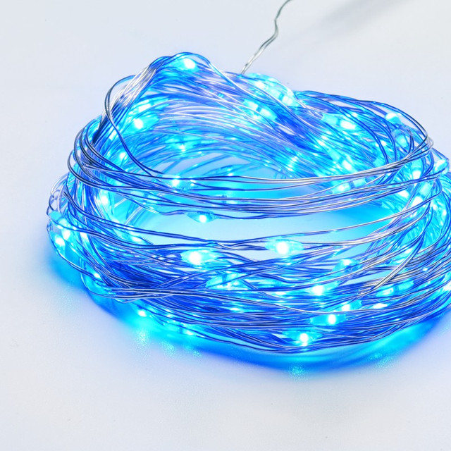ACA Lighting 100 LED STRING LIGHTS, BLUE,SILVER COPPER WIRE, ADAPTOR (3,5VDC) & 8FUNCTIONS, IP44, 10M+3M, 600mA — X01100612 — manufacturer representative image
