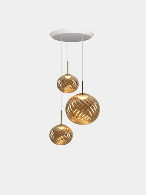 Tom Dixon Whirl Trio-Round Pendant System | Gold Polished Polycarbonate — WLPS01GO-PEUM5