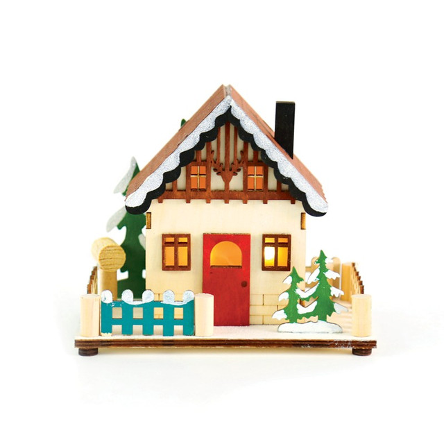 ACA Lighting "WOODEN DECO HOUSE" 2 LED WW LIGHTS BAT (1xCR2032) IP20 15x9X13cm — X0721758