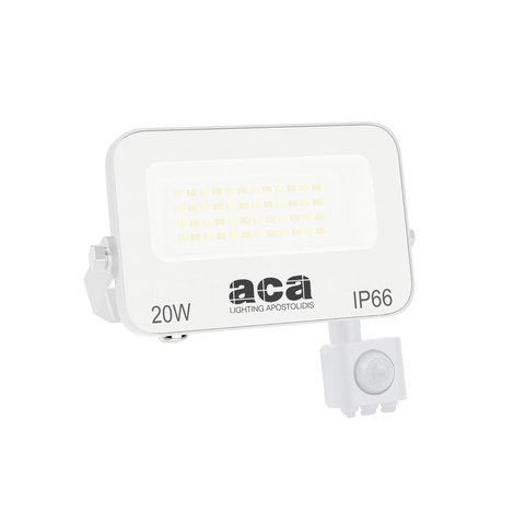 ACA Lighting LED SMD WHITE FLOOD LUMINAIRE WITH SENSOR 20W 3CCT 2000LM 185-260V RA>80 IP66 — manufacturer representative image