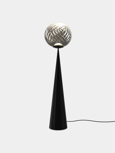 Tom Dixon Whirl Fat Cone Floor Light | Silver Polished Polycarbonate — WHS02CH-FUN03M2